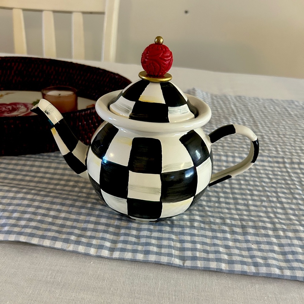 MacKenzie-Child’s ceramic tea pot courtly check